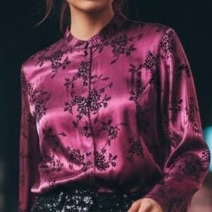 NWT Magenta Floral Burnout Velvet Button Front Shirt Top‎ Womens Size 1X Party